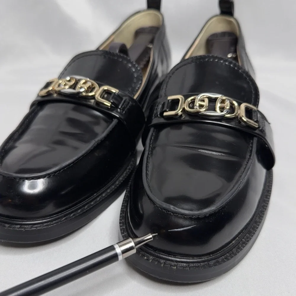 Sam Edelman Womens Leather Gold Tone Slide On Christy Loafers Black 8 Preppy Y2K